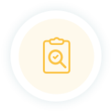 "Psychological assessments" icon. A clipboard with magnifying glass and a checkmark.